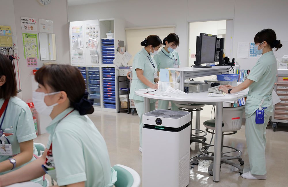 Airdog air purifier in a hospital nurses station
