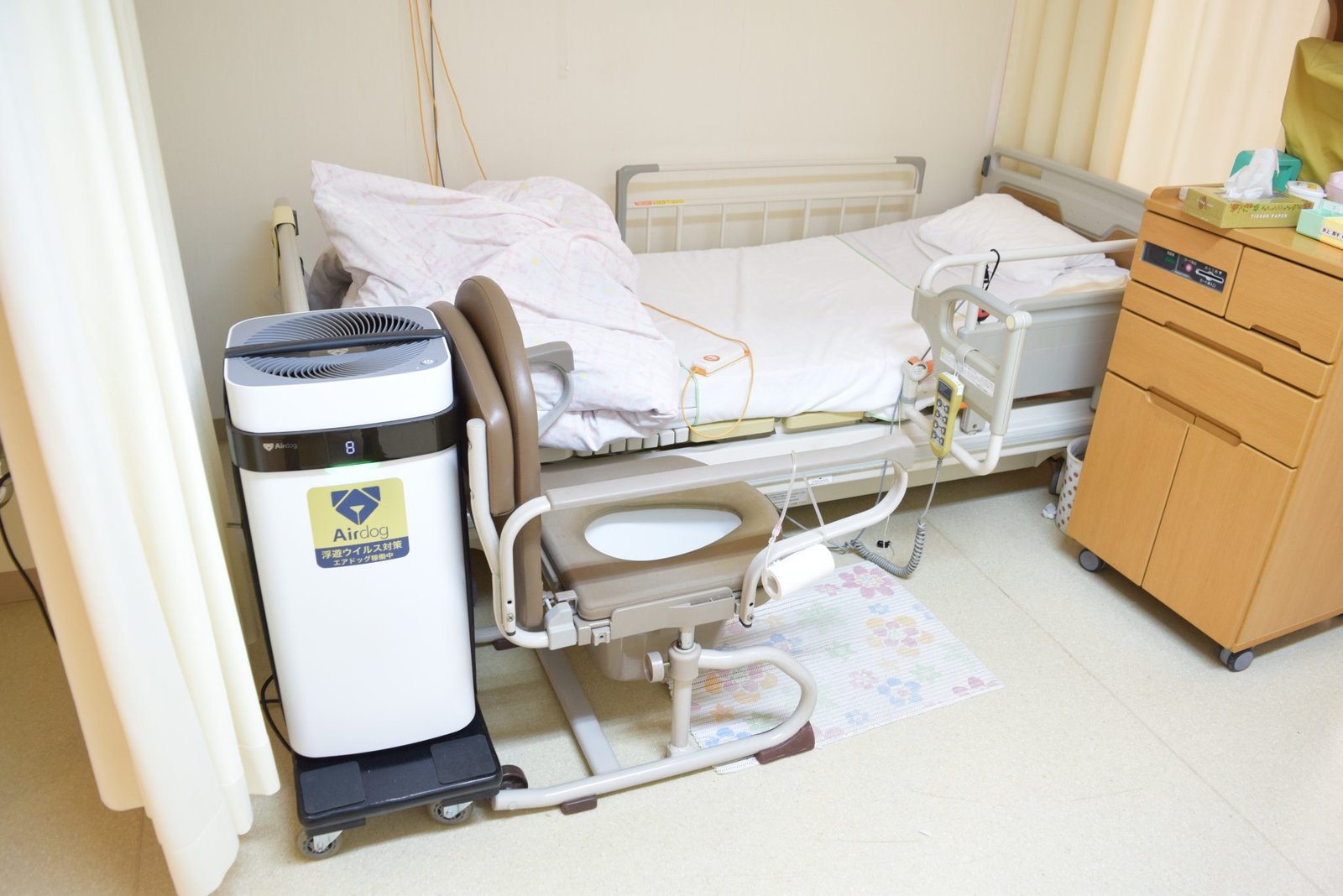 Airdog air purifier in a hospital patient room