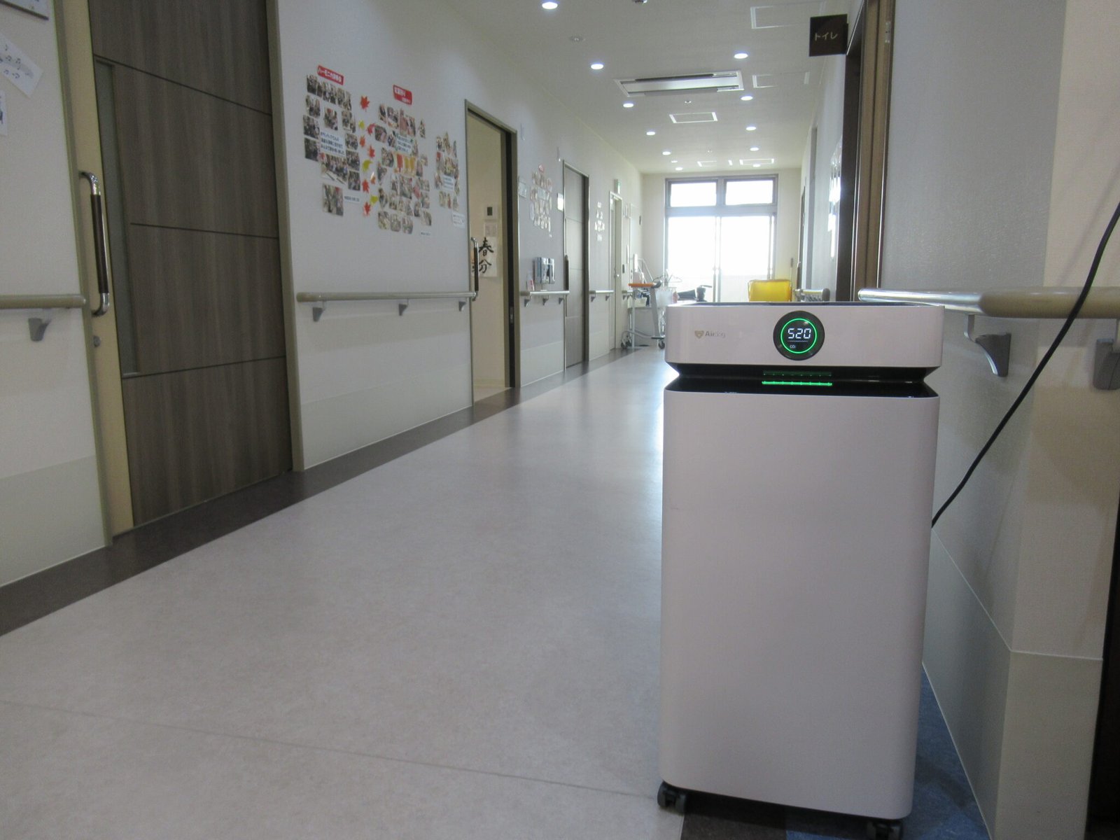 Airdog air purifier in a hospital ward corridor